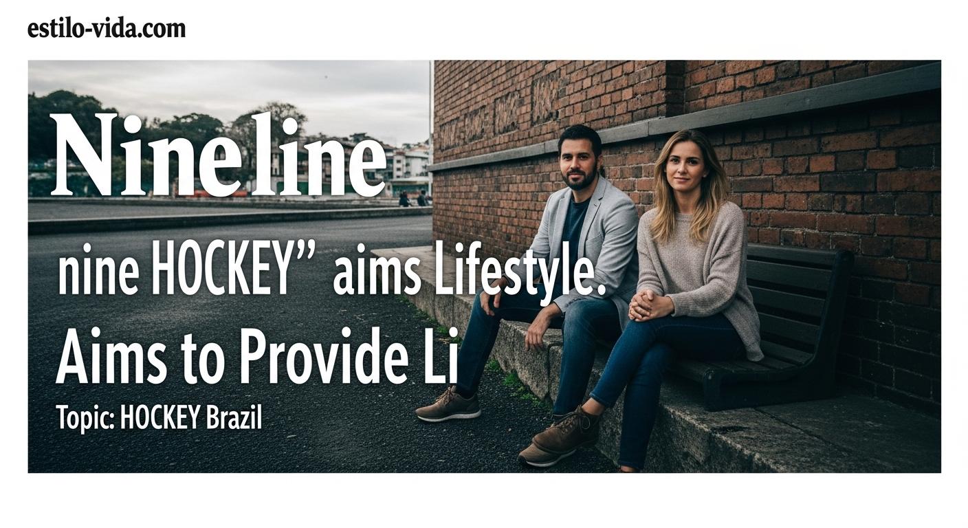 Brazilian lifestyle scene with people engaging in hockey-related activities in an urban setting.