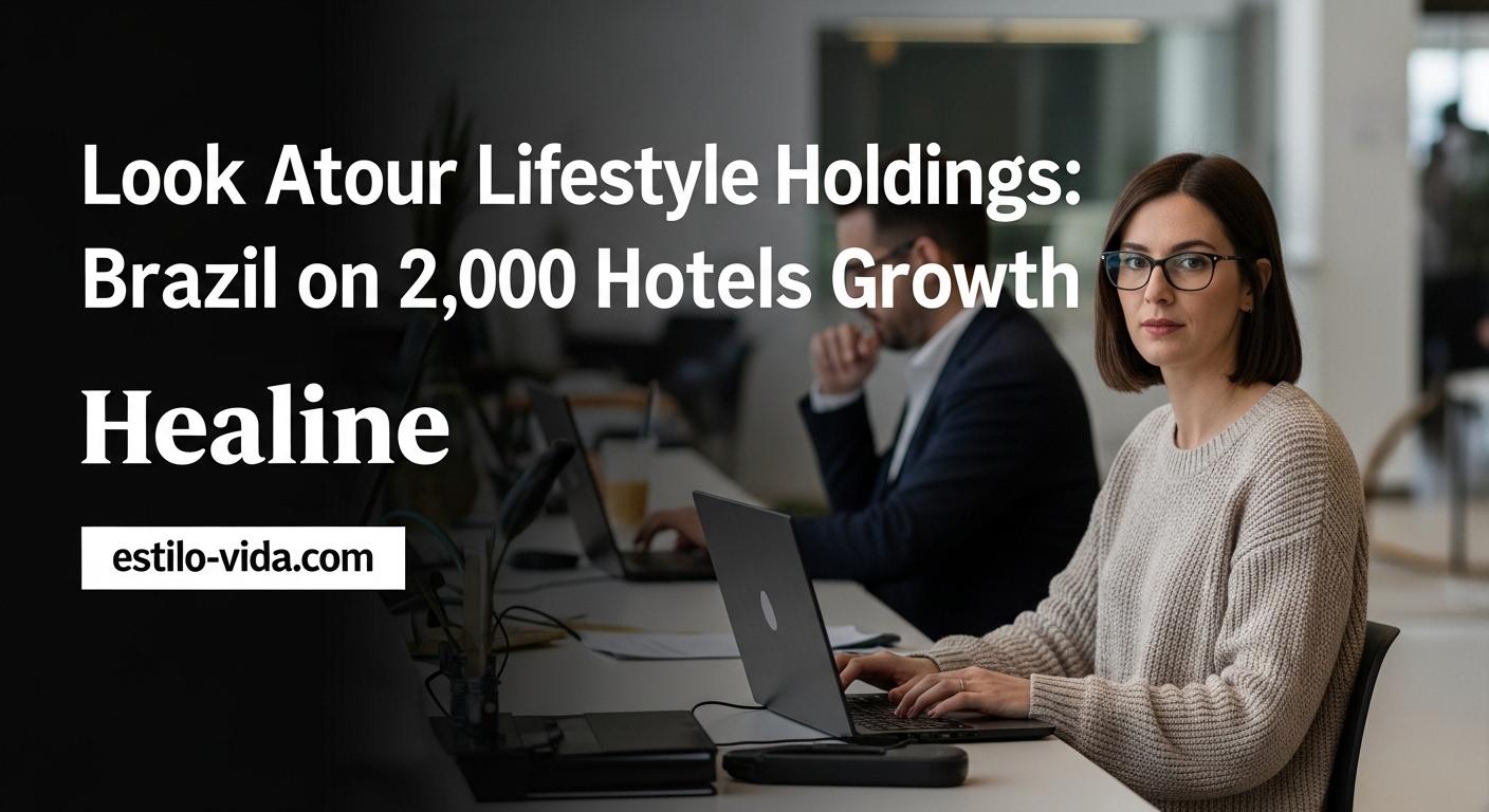 Illustration of Look Atour Lifestyle Holdings expansion to 2,000 hotels with Brazilian cityscape in the background.