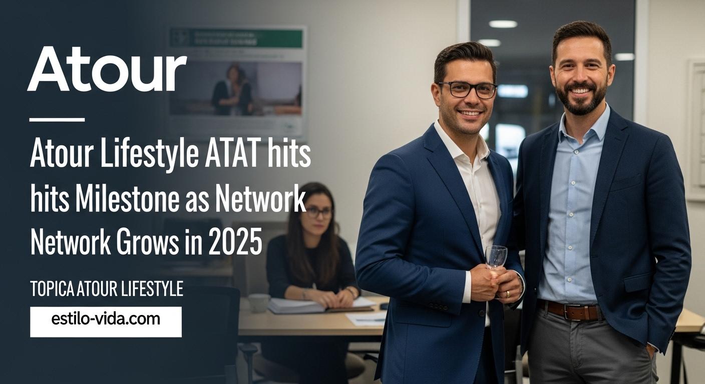 Lobby scene featuring Atour branding and growth visualization.