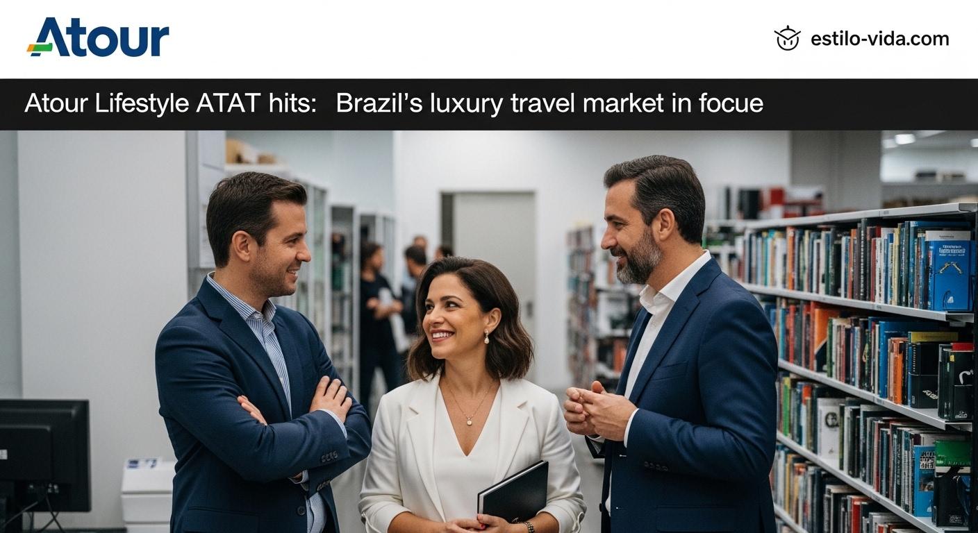 Luxurious hotel lobby with Atour Lifestyle ATAT branding and premium finishes.